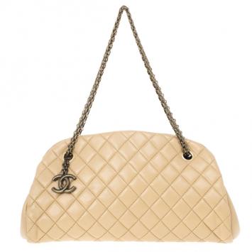 Chanel Beige Lambskin Mademoiselle Chain Tote 