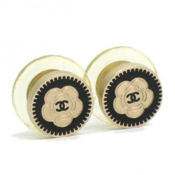 Chanel Camellia Pierce Black and Gold Tone Studs Earrings