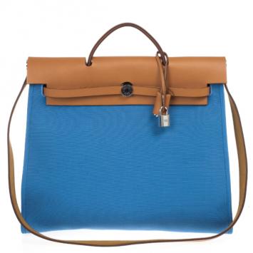 Hermes Celeste Canvas and Leather Herbag Zip 39 Bag 