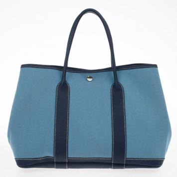 Hermes Blue Canvas and Leather Garden Party TPM Tote Bag