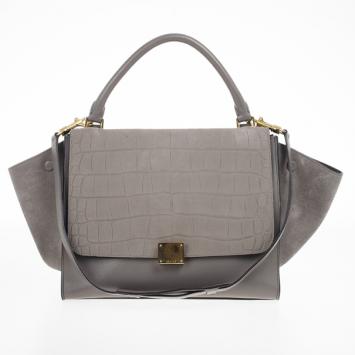 Celine Grey Croc Embossed Leather Trapeze Luggage Tote