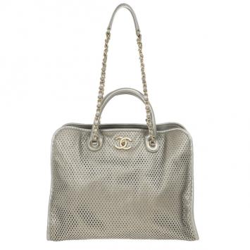 Chanel Silver Calfskin Perforated Leather Tote