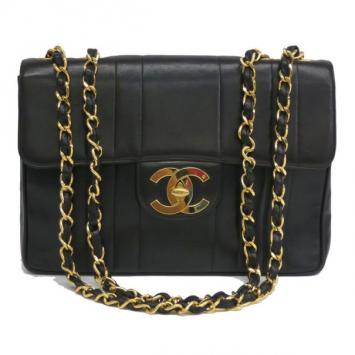 Chanel Black Vintage Vertical Quilt Mademoiselle Flap Bag