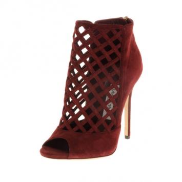 Jimmy Choo Dane Claret Lattice Peep Toe Booties Size 37