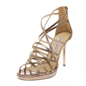 Jimmy Choo Mandie Strappy Mirrored Leather Platform Sandals Size 36