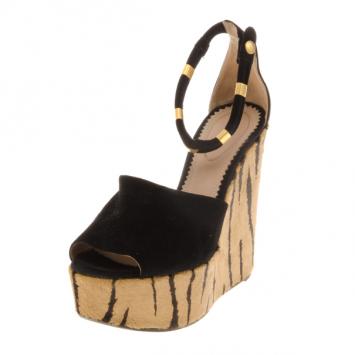 Chloe Suede & Pony Hair Ankle Strap Platform Wedges Size 38