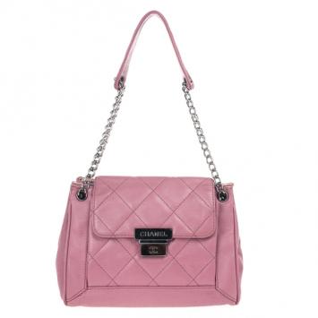 Chanel Rouge Rose Caviar Leather Accordion Flap Handbag