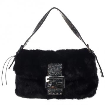 Fendi Black Mink Fur Baguette Bag