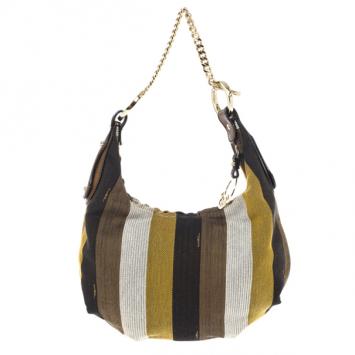 Pre Owned Fendi Striped Chef Chain Hobo