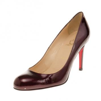 Christian Louboutin Burgundy Metallic Simple Pumps Size 38.5