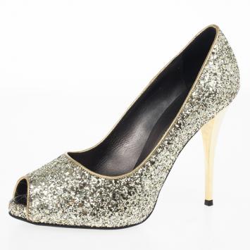 Giuseppe Zanotti Gold Glitter Peep Toe Pumps Size 38