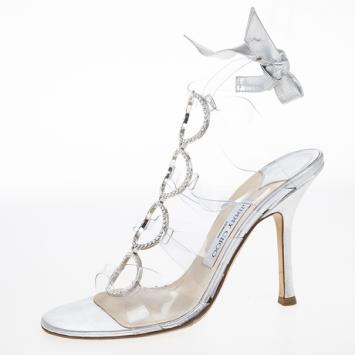 Jimmy Choo Embellished PVC and Leather Jela Sandals Size 38.5