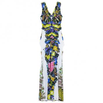Roberto Cavalli Floral Gathered Stretch Dress M