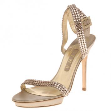 Gina Metallic Crystal Ankle Strap Sandals Size 39