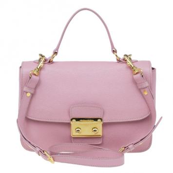 Miu Miu Pink Madras Leather Push Lock Satchel