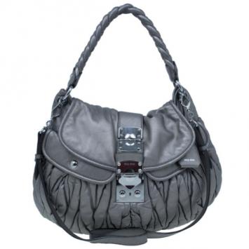 Pre Owned Miu Miu Silver Matelasse Leather Coffer Hobo