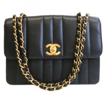 Chanel Black Caviar Vertical Quilt Mademoiselle Flap Bag