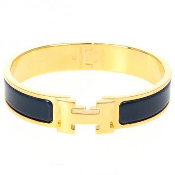 Hermes Clic Clac H Bleu Nuit Enamel Gold Plated Bracelet