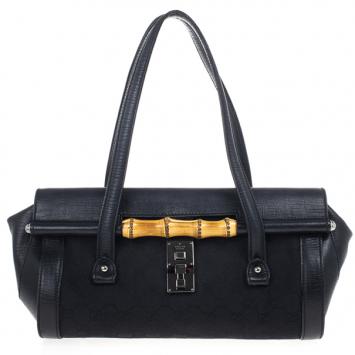 Gucci Black Canvas Bamboo Bullet Bag 