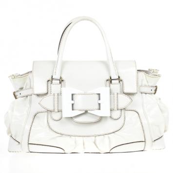 Gucci White Coated Twill Leather Queen Medium Satchel 