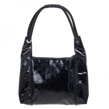 Gucci Black Patent GG Monogram Medium Hobo