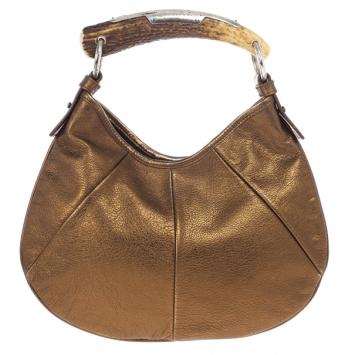 Pre Owned Yves Saint Laurent Bronze Leather Mini Mombasa Hobo