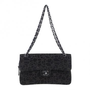 Chanel Black Suede Camelia Shoulder Bag