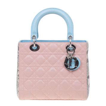 Dior Pink Python and Lambskin Medium Lady Dior Tote