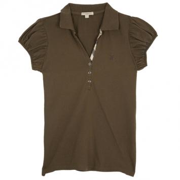 Burberry Brown Check Placket Polo Top L
