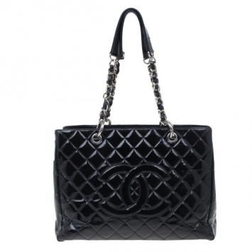 Chanel Black Patent Grand Shopper Tote GST