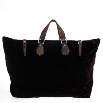 Pre Owned Gucci Brown Goldmark Velvet Diamante Carryon Duffle Bag