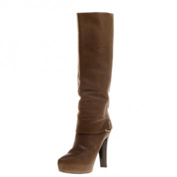Louis Vuitton Brown Leather Queen Mid Calf Boots Size 39.5