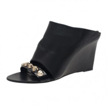 Balenciaga Black Leather Arena Studded Leather Mules Size 37