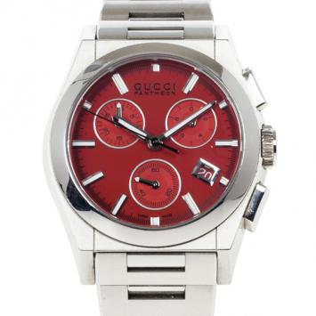 Pre Owned Gucci Red Stainless Steel Pantheon Men's Watch 36MM