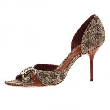 Gucci GG Canvas Hollywood Horsebit D'orsay Pumps Size 38