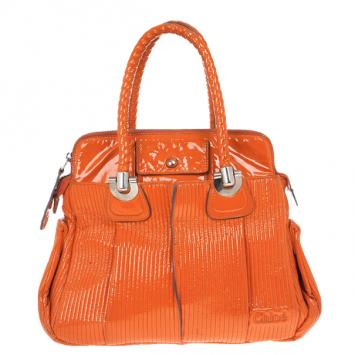 Chloe Orange Patent Leather 'Heloise' Quilted Tote