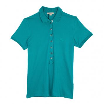 Burberry Turquoise Check Placket Polo Shirt M