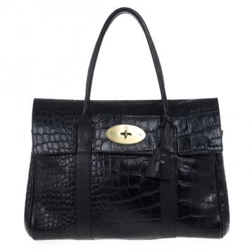 Mulberry Black Soft Croc Printed Bayswater Satchel