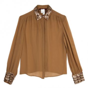 Max Mara Studio Peirak Sequin Collar Sheer Top S