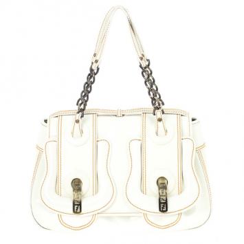 Fendi White Patent Leather B Bag