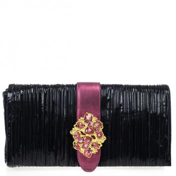 Miu Miu Matelassé Embellished Patent Leather Clutch