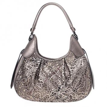 Burberry Silver Nickel Lasercut Leather and Supernova Check Brooklyn Bag