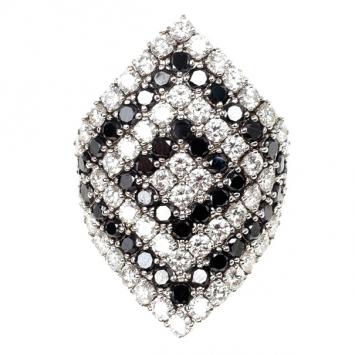 Damiani Black and White Diamond Rhombus Shape Ring Size 55