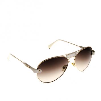 Chloe Gold Rimmed Womens Aviators With White Leather Trim