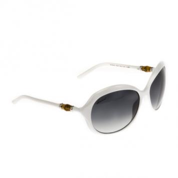 Gucci White 3130 Bamboo Detail Oversize Round Sunglasses
