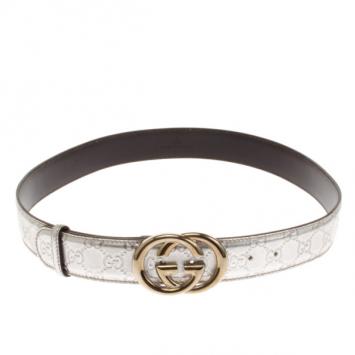 Gucci Silver Guccissima Leather GG Buckle Belt 100 CM
