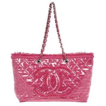 Chanel Fuchsia Tweed and Quilted Vinyl CC Logo Tote Bag