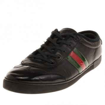 Gucci Black Leather Web Detail Sneakers Size 40