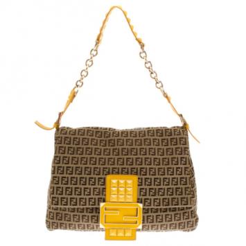 Fendi Mahogany And Yellow Zucchino 'Mamma' Studded Shoulder Bag