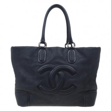 Chanel Black Calfskin Leather CC Tote